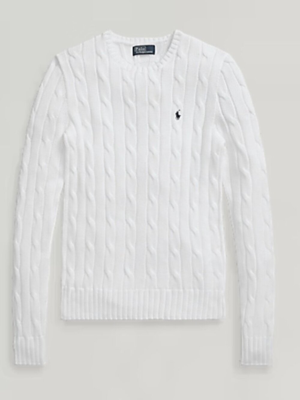 POLO RALPH LAUREN WOMEN`S CABLE-KNIT COTTON CREWNECK SWEATER WHITE SIZE LARGE